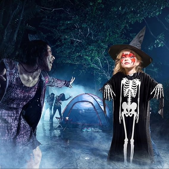 Kostium na Halloween Przebranie KOŚCIOTRUP SZKIELET Ponczo Tunika -