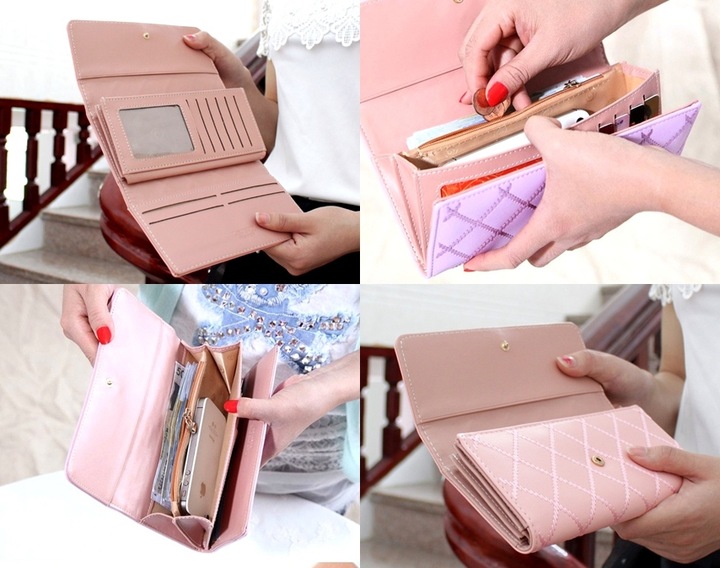 Elegancki Portfel damski na zatrzask skórzany duży rozkładany pojemny skóra