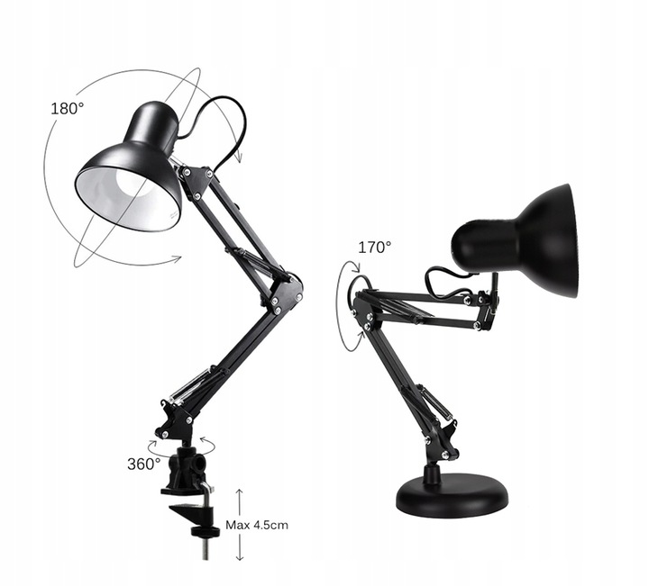 LAMPKA Biurkowa Szkolna do Czytania Nocna Kreślarska Czarna LED E27