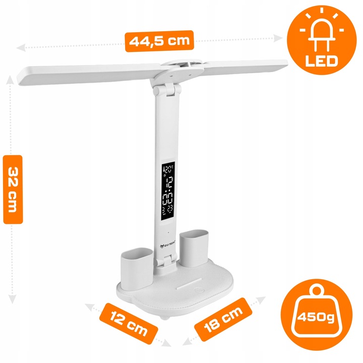 LAMPKA NA BIURKO LED PODWÓJNA BIURKOWA ZEGAR ORGANIZER TEMPERATURA