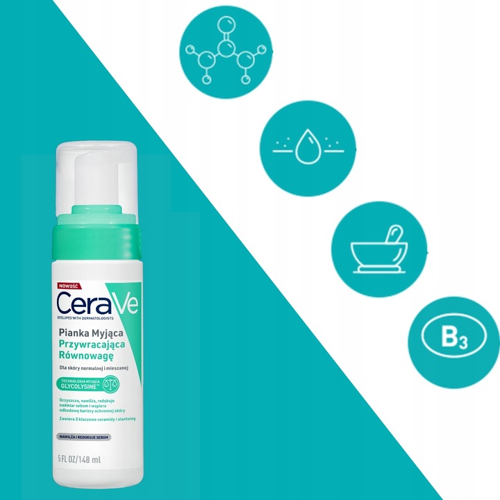 CeraVe Pianka Myjąca Przywracająca Równowagę Skóra Normalna Mieszana 148ml