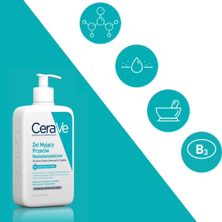 CeraVe zestaw przeciw niedoskonałościom: żel 473ml, żel punktowy,