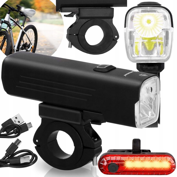 LAMPKA ROWEROWA LED PRZÓD TYŁ MOCNA 1000lm ZESTAW ROWER 4800mAh ALUMINIUM