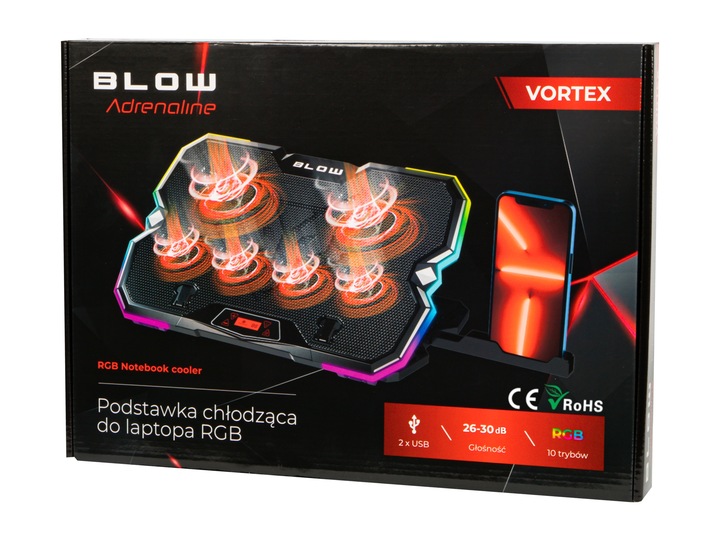 PODSTAWKA PODKŁADKA CHŁODZĄCA POD LAPTOPA REGULOWANA 9-17'' LED RGB 2x USB