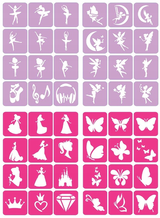 Szablony do tatuaży brokatowych, Tatuaże brokatowe - mix 100 sztuk