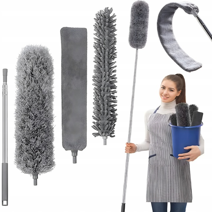 Szczotka do Kurzu Pajęczyn Zmiotka Teleskopowa Miotełka 280 cm Końcówki 4w1