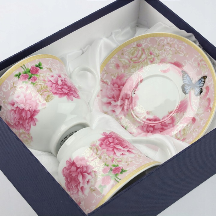 KPL FILIŻANEK PORCELANOWYCH ZE SPODKAMI 2 SZT NA KAWĘ HERBATĘ 250 ML