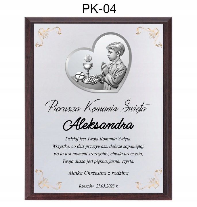 OBRAZEK PAMIĄTKA PIERWSZEJ KOMUNII ŚWIĘTEJ PREZENT NA KOMUNIĘ Z GRAWEREM