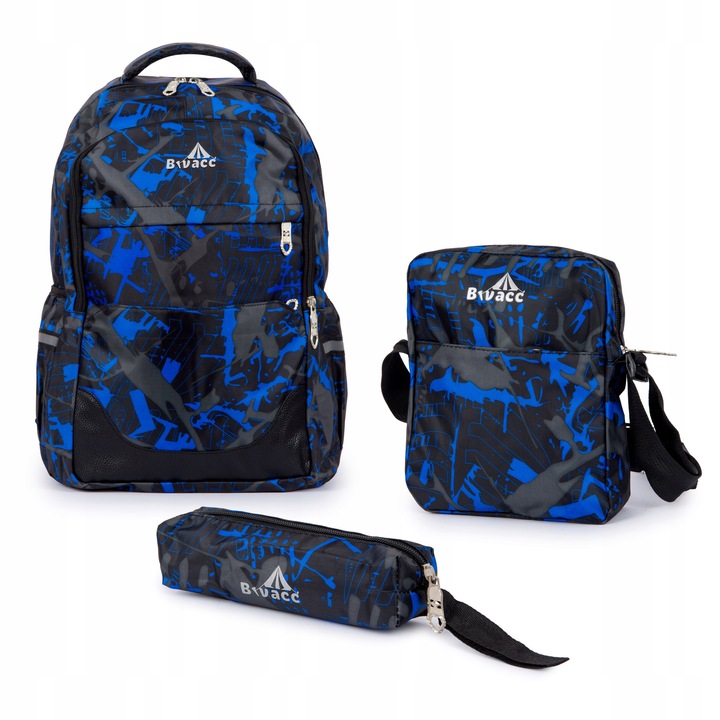 Bivacc Pojemny plecak szkolny młodzieżowy czarny zestaw 3 szt Bivacc