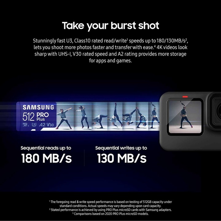 Samsung PRO Plus microSDXC 512GB U3 A2 V30 180 MB/s Adapter Karta pamięci
