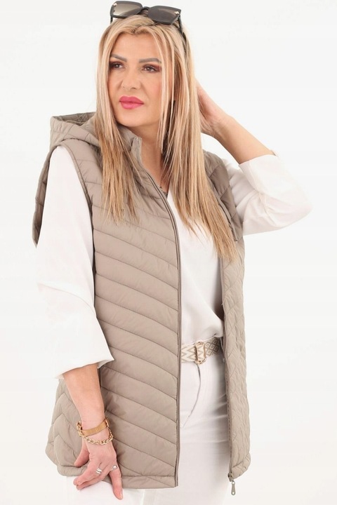 KAMIZELKA PIKOWANA DAMSKA PRZEJŚCIOWA DUŻE ROZMIARY BEZRĘKAWNIK Z KAPTUREM