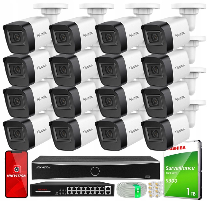 Zestaw do Monitoringu 16 Kamer 4MPx 2K+ Zewnętrzny PoE HiLook by Hikvision