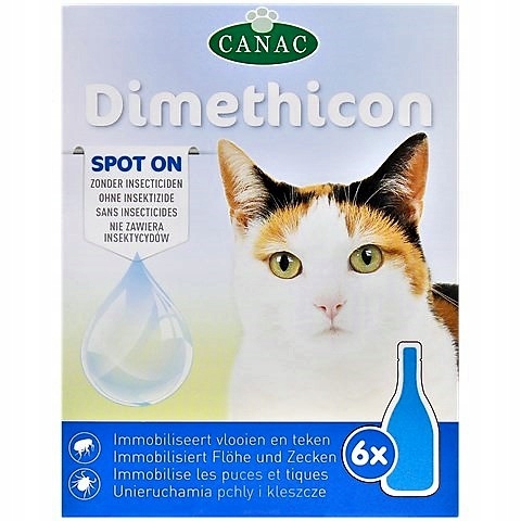 KROPLE NA PCHŁY I KLESZCZE dla kota kotów preparat DIMETHICON 6 DAWEK CANAC