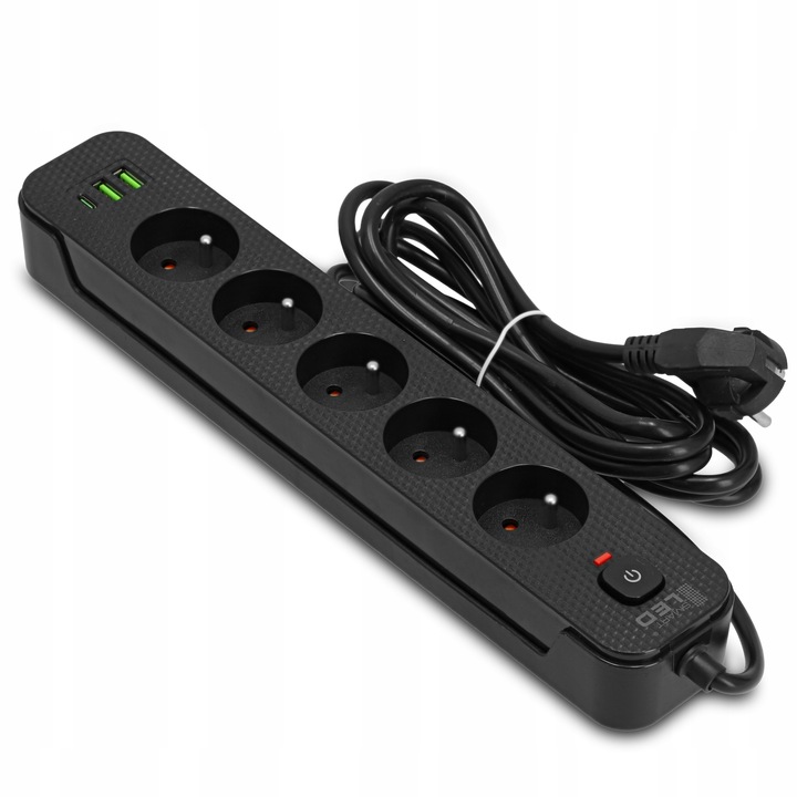 Przedłużacz Listwa Zasilająca Siec 3M 5 Gniazd 230V + 3X USB Ładowarka