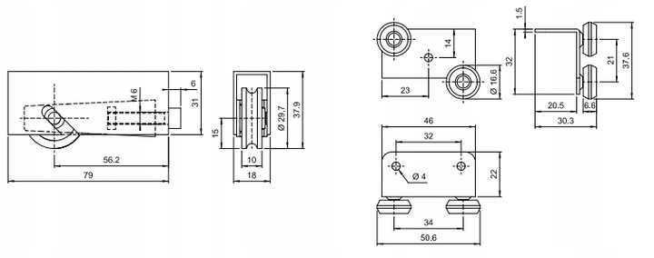 KOMPLET WÓZKÓW DO SZAFY KÓŁKA DO DRZWI PRZESUWNYCH