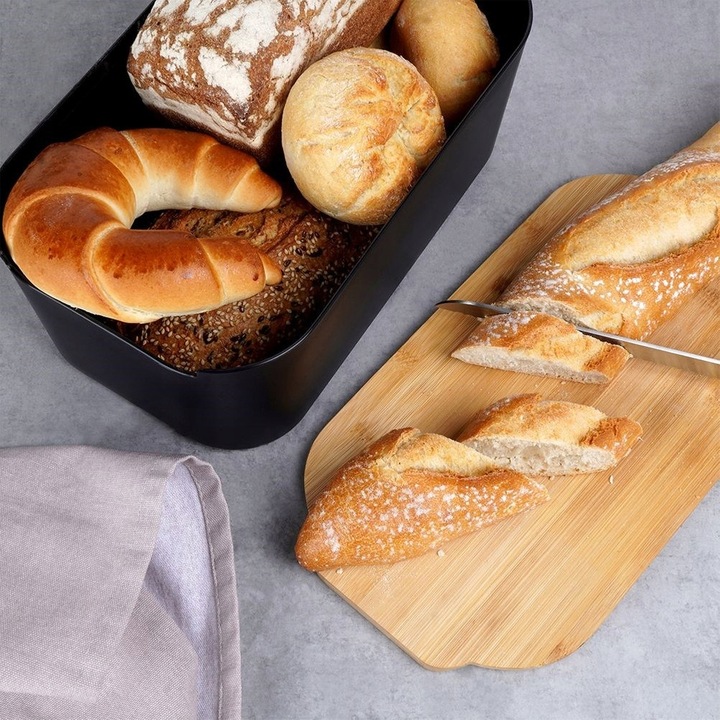 Chlebak CZARNY BAMBUSOWY pojemnik do przechowywania pieczywa chleba bułek