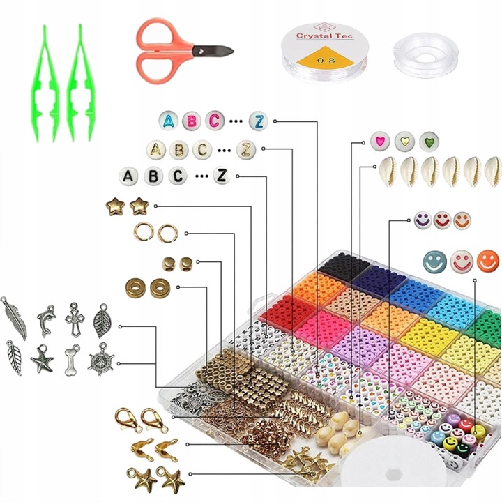 ZESTAW KORALIKÓW DO ROBIENIA BRANSOLETEK BIŻUTERII CHARMSY SERDUSZKA LITERY