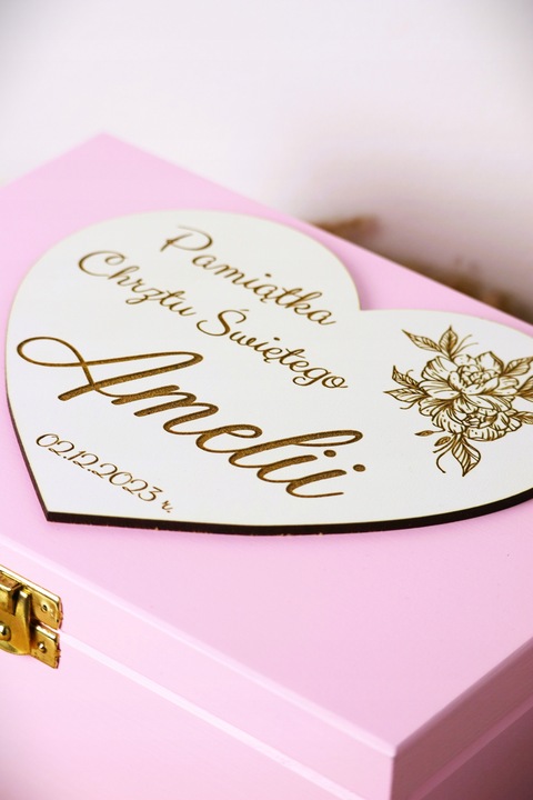 Pamiątka Chrztu Świętego Prezent na Chrzest Święty GOTOWE PUDEŁKO Różowe