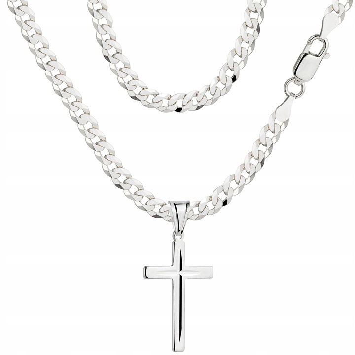 Łańcuszek Męski Srebrny Pancerka 3,80 mm z Krzyżykiem pr 925 Grawer Gratis