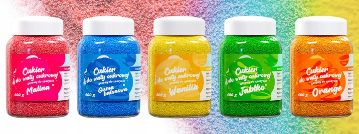 CUKIER KOLOROWY do waty cukrowej 5x400g smakowy MIX gratis 10szt