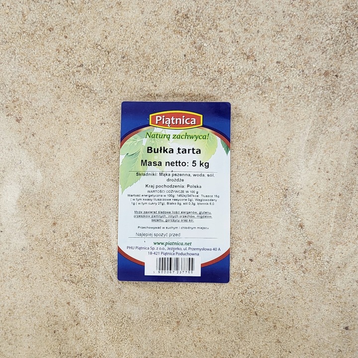 Bułka Tarta Domowa 5kg Piątnica świeżo mielona do panierowania