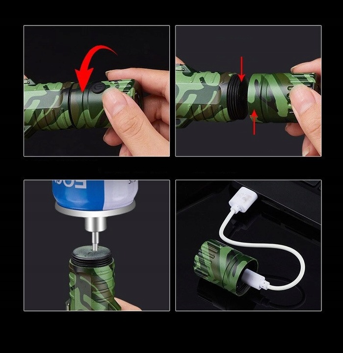 Taktyczna ZAPALNICZKA żarowa USB LATARKA (I160)