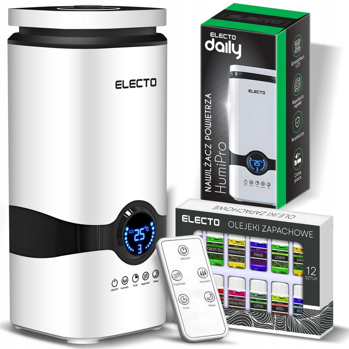 NAWILŻACZ POWIETRZA DYFUZOR JONIZATOR 4L AROMATERAPIA PILOT + 12