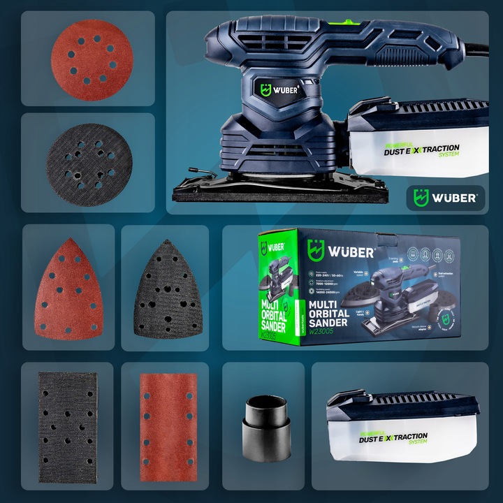 SZLIFIERKA MIMOŚRODOWA OSCYLACYJNA ELEKTRYCZNA WUBER Z REGULACJĄ 3w1 1300W