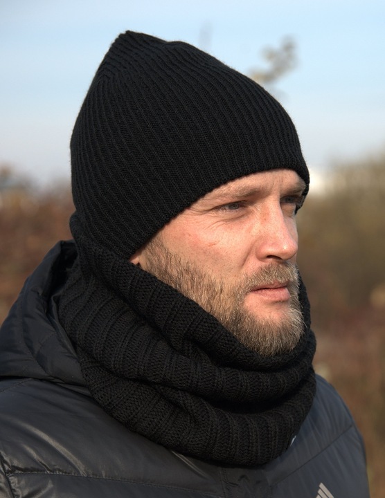 CZARNY KOMPLET MĘSKI CZAPKA + KOMIN TUBA W6