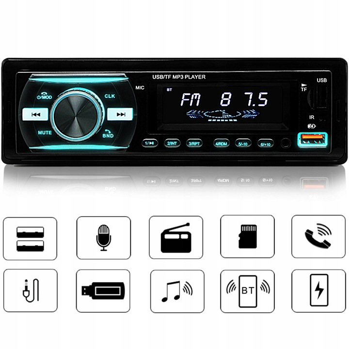 RADIO SAMOCHODOWE BLUETOOTH 1-DIN 2X USB AUX MP3 CZYTNIK KART SD LCD