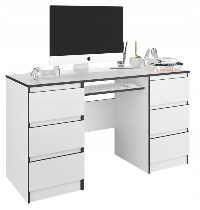 Meble Biurko komputerowe 6sz 135cm BIAŁE N32