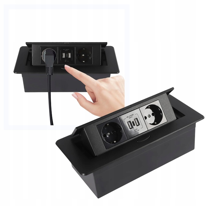 GNIAZDO CHOWANE W BLAT NABLATOWE + 2 USB CZARNE