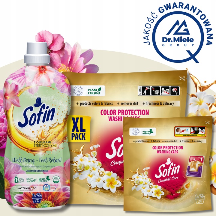 Sofin Kapsułki do Prania Kolorowych Tkanin 66 prań + Płyn do płukania 1,4l