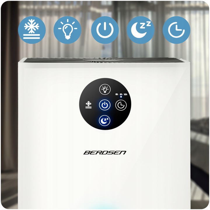 OSUSZACZ POWIETRZA POCHŁANIACZ WILGOCI CICHY 34dB LED Berdsen 1,8L