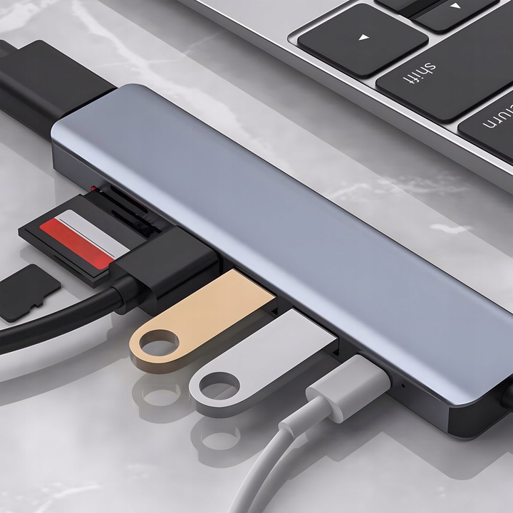 HUB ADAPTER ROZDZIELACZ USB-C 7W1 HDMI USB C 3.0 KART SD MICRO 100W 4K