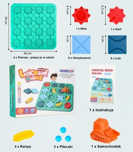 KREATYWNA ZABAWKA DLA DZIECI DROGA LABIRYNT SAMOCHÓD KLOCKI PLANSZOWA 24H =