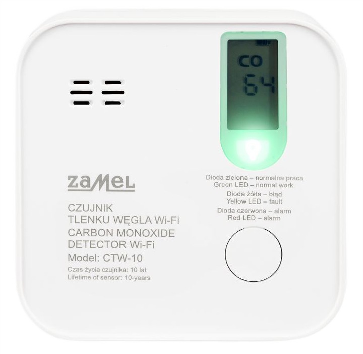 Czujnik detektor tlenku węgla czadu WiFi Aplikacja TUYA Zamel CTW-10