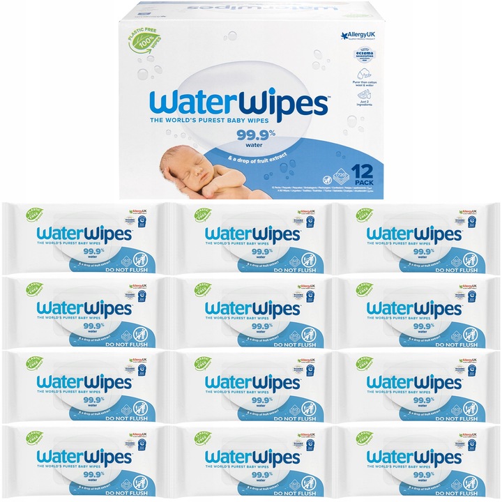 CHUSTECZKI NAWILŻANE WATERWIPES BIO 720 SZTUK DLA DZIECI I NIEMOWLĄT