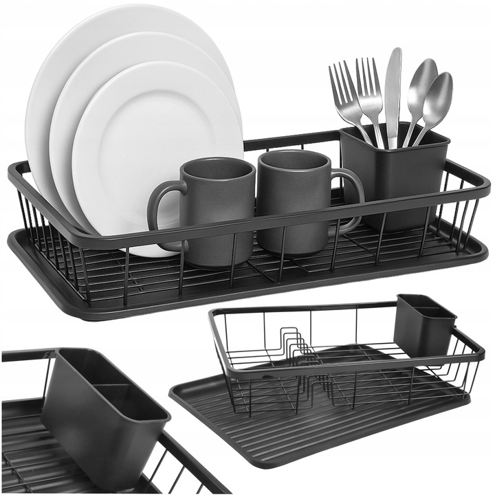 OCIEKACZ DUŻA SUSZARKA do NACZYŃ STOJĄCA na SZTUĆCE KUBEK TALERZE CZARNY