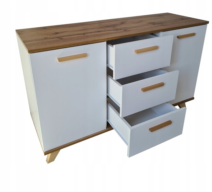 Komoda BIAŁA 3 Szuflady Duża Pojemna Szafka OSLO 120cm Styl