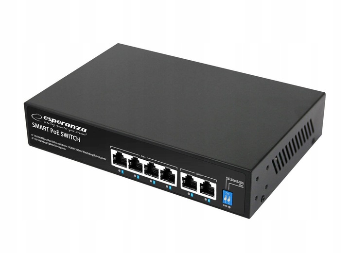 SWITCH PoE 4xPOE 2xUplink RJ45 10/100Mbps 60W EXTEND 300M + DO KAMER