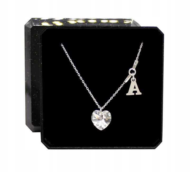 Naszyjnik SREBRNY SERCE SWAROVSKI dowolna literka łańcuszek z sercem