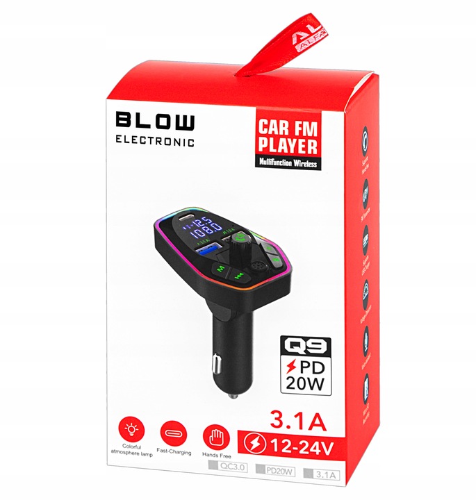 TRANSMITER FM AUDIO BLUETOOTH MP3 RGB BT SZYBKA ŁADOWARKA USB-C USB