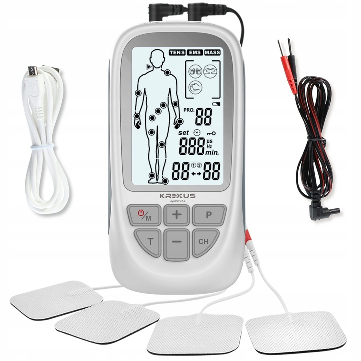 Elektrostymulator mięśni nerwów TENS EMS MASAŻ 73 programy Krexus