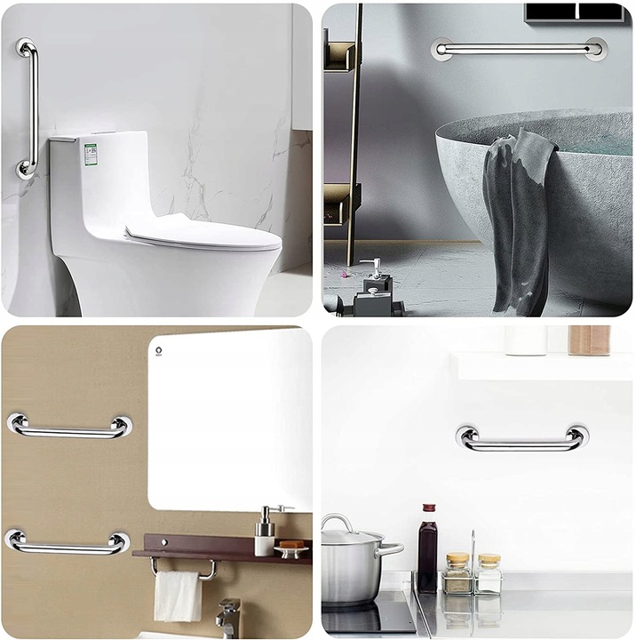 PORĘCZ UCHWYT ŁAZIENKOWY PROSTY DO WANNY DRZWI x2 CHROM POD PRYSZNIC 30CM