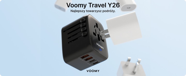Wtyczka światowa VOOMY - 170+ krajów, 20W, 2 USB-C & 2 USB-A, Czarna