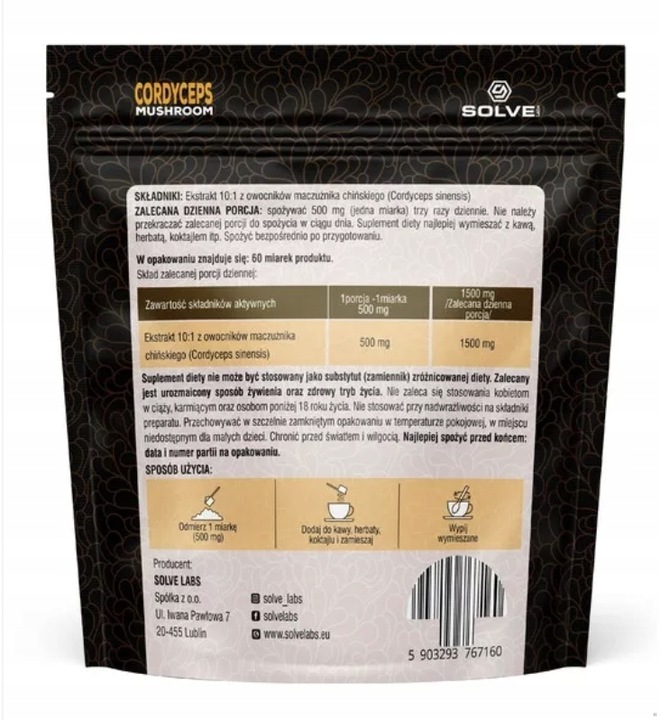 SOLVE LABS Cordyceps Maczużnik Chiński 10:1 proszek 50g