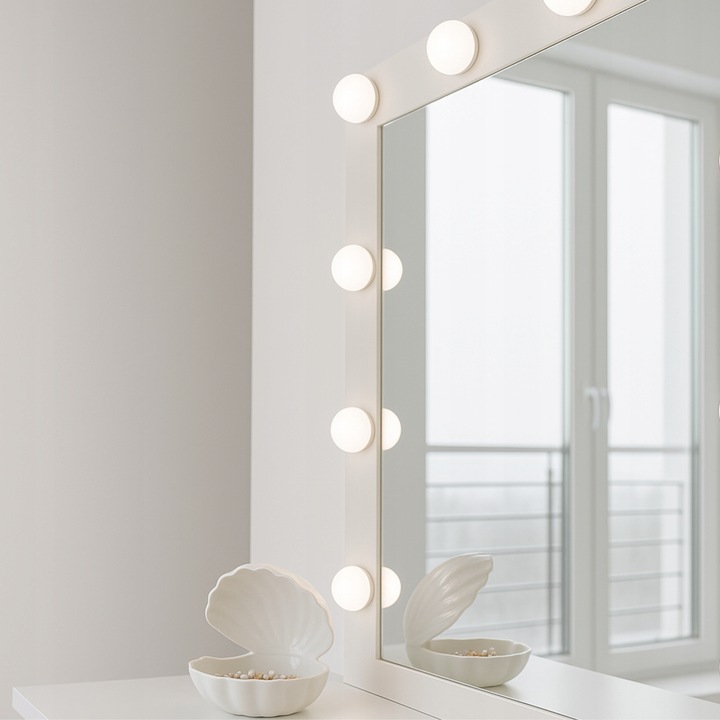 TOALETKA KOSMETYCZNA 90cm BIAŁA Z LUSTREM I OŚWIETLENIEM LED STORMY