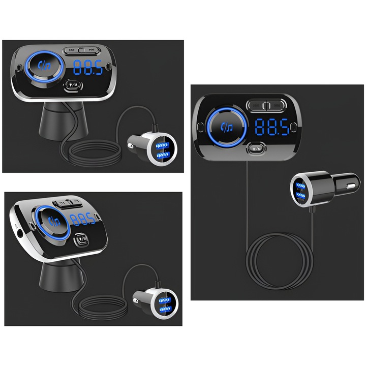 TRANSMITER BLUETOOTH FM SAMOCHODOWY 2X SZYBKA ŁADOWARKA USB-C AUX