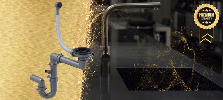 SYFON do ZLEWU jednokomorowego ZLEWOZMYWAKA kuchennego MANUALNY przyscienny